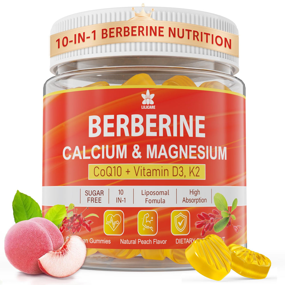 LILICARE Berberine Gummies bottle showing sugar free liposomal formula for absorption.