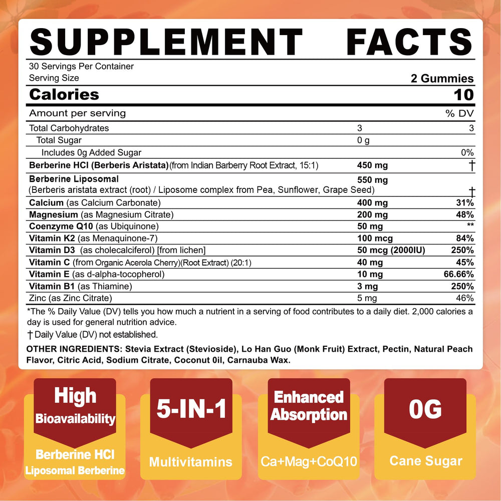 LILICARE Berberine Gummies close up highlighting chewy texture for daily wellness support.