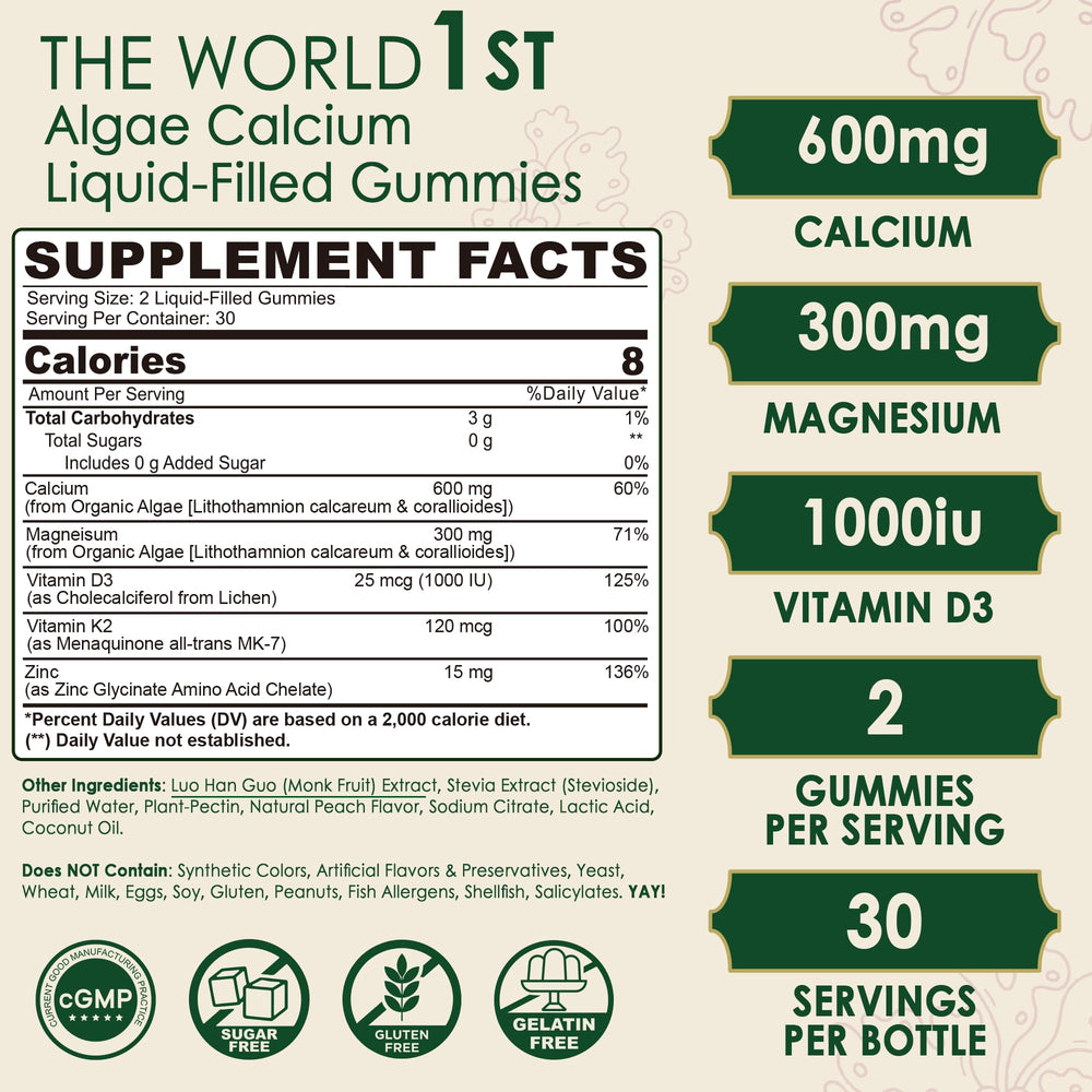 LILICARE bottle back label shows 600 mg calcium and 2:1 magnesium ratio.