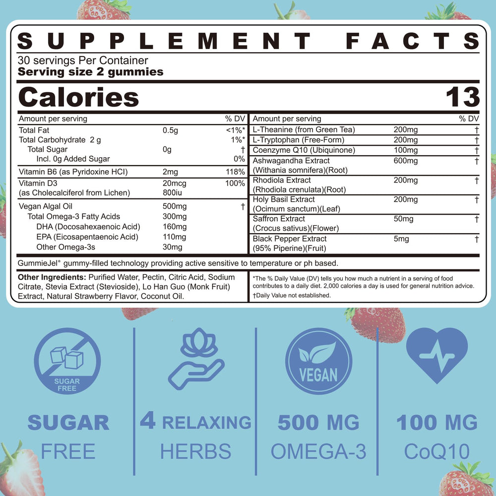 LILICARE calm gummies ingredients section shows the diverse blend for everyday balance.