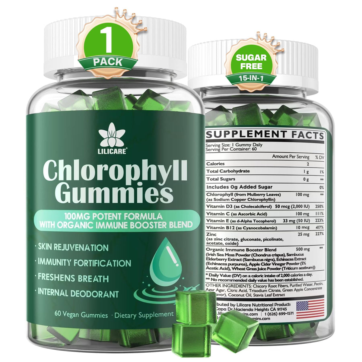 LILICARE Chlorophyll Gummies bottle for daily wellness and plant-based support.