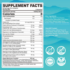 LILICARE Cortisol Gummies ingredients panel highlights 15-in-1 blend for balanced cortisol support.