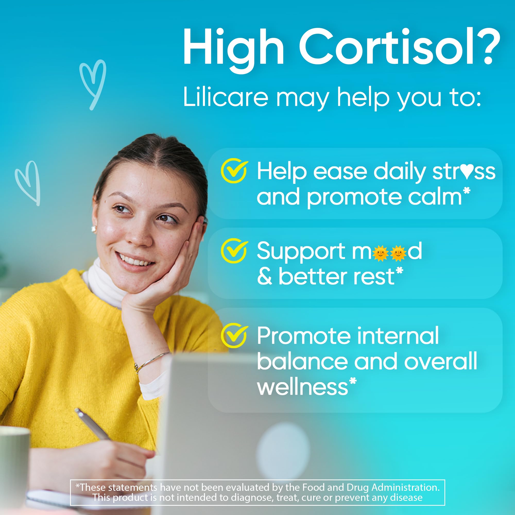 LILICARE Cortisol Gummies vegan-label highlights non-GMO, gelatin-free, and gluten-free qualities.