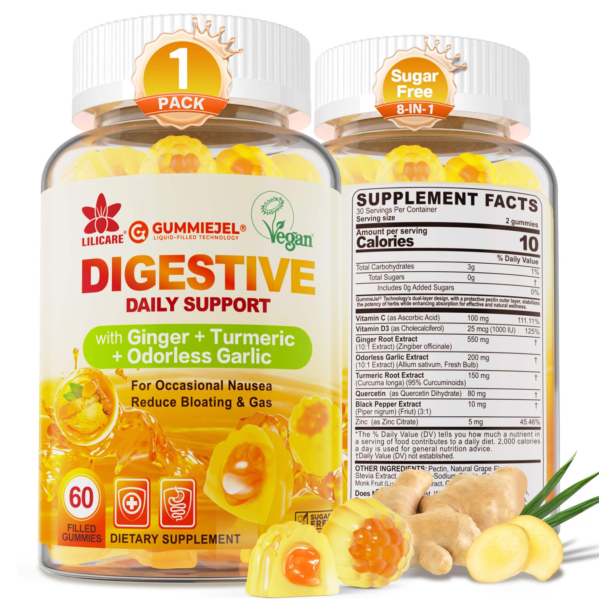 LILICARE ginger chews bottle front for digestive support and gentle nausea relief potential.