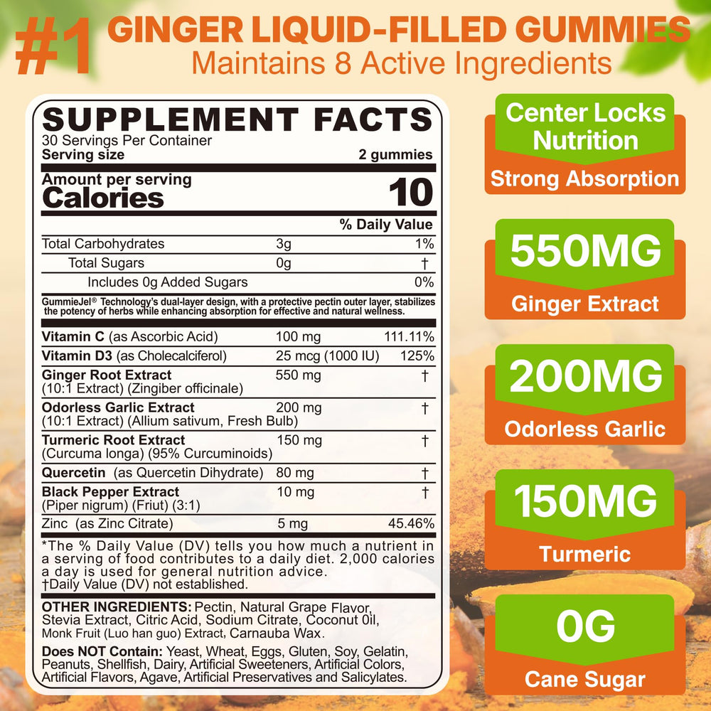 LILICARE ginger gummies close-up emphasizing sugar-free formula and gut-friendly ingredients.