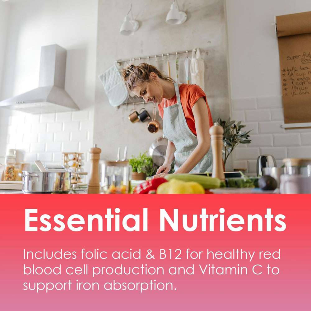 Kitchen scene with LILICARE Iron Gummies ready for daily intake.