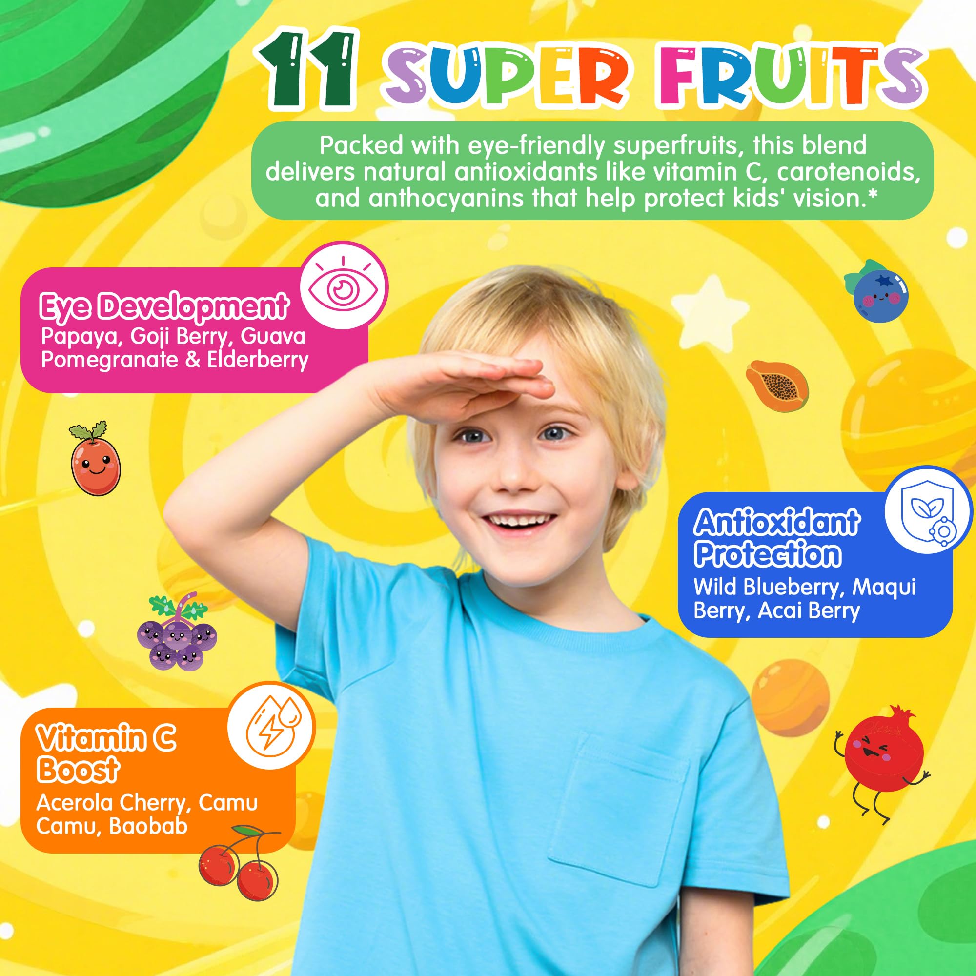 LILICARE Kids Super Greens Gummies 20 fruits and veggies photo conveys wholesome nutrition.
