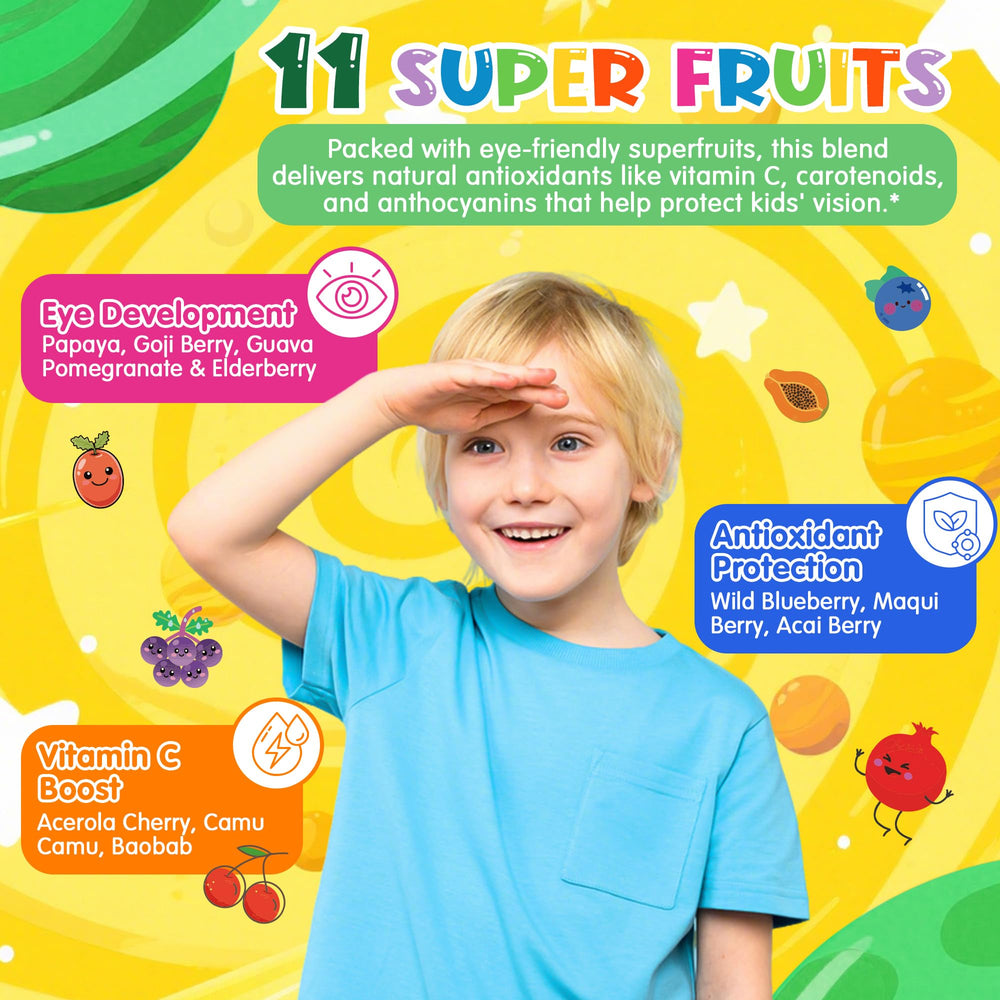 LILICARE Kids Super Greens Gummies 20 fruits and veggies photo conveys wholesome nutrition.