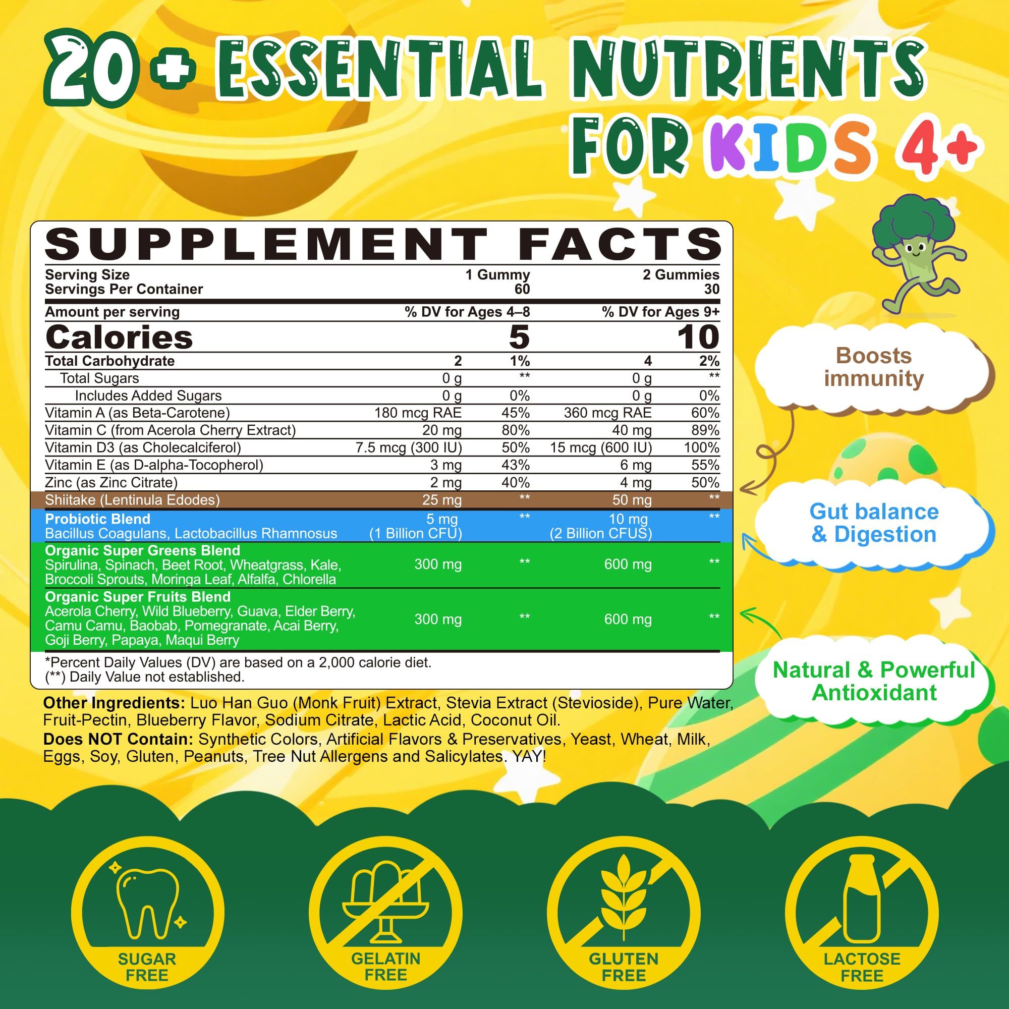 LILICARE Kids Super Greens Gummies pour image suggests convenient, on-the-go daily vitamin routine.