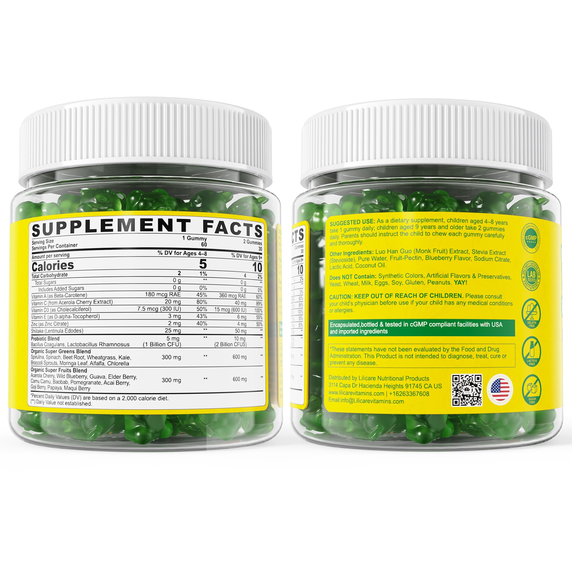 LILICARE Kids Super Greens Gummies serving spoon with gummies evokes easy daily routine.