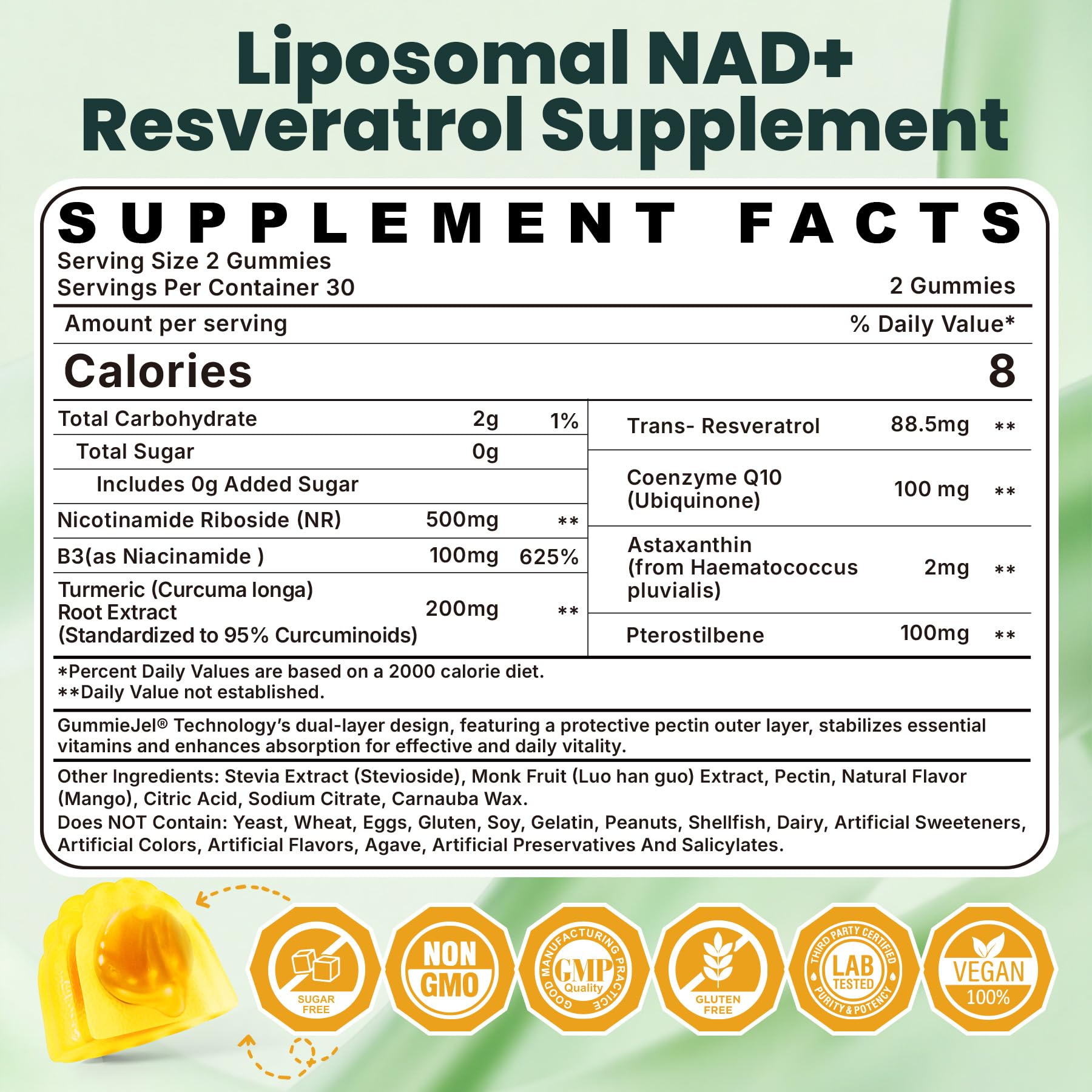 Close-up of the LILICARE label shows NR 1000mg and resveratrol.