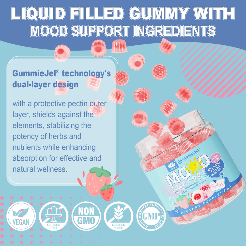 LILICARE liquid-filled gummies cross-section emphasizes potent core for faster absorption.