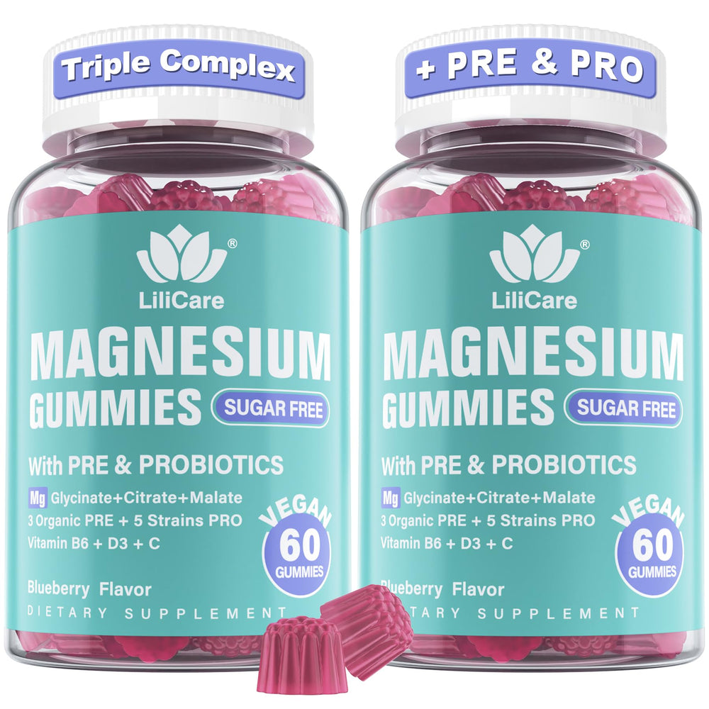 LILICARE Magnesium Complex Gummies bottle promotes daily calm and muscle support.