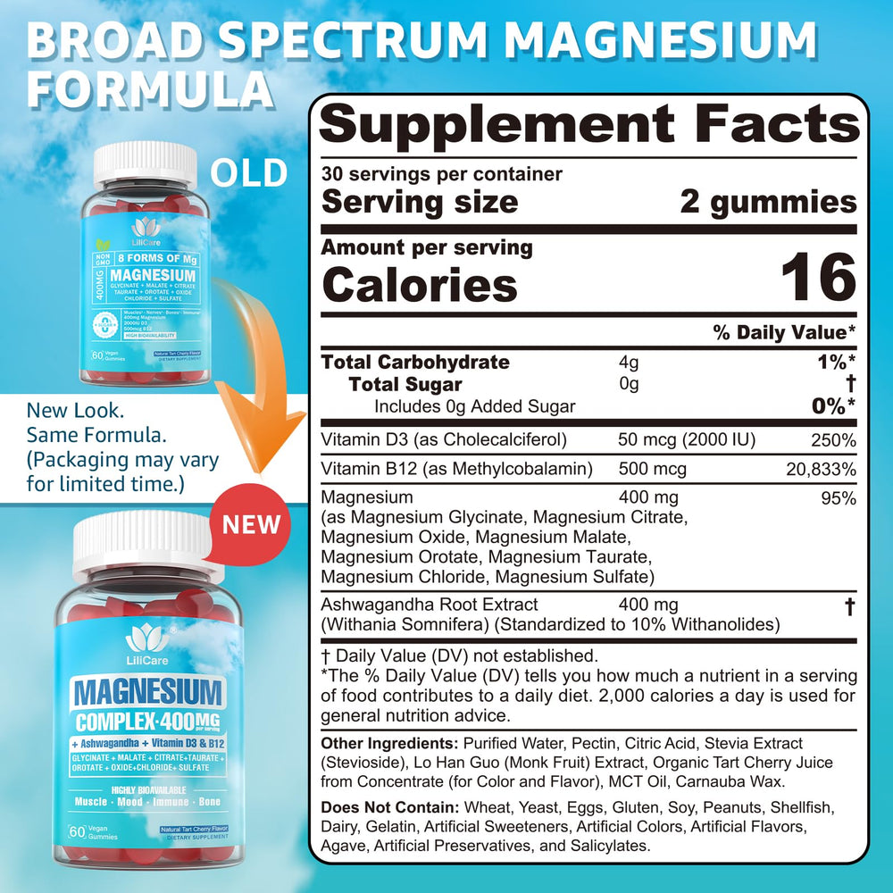 LILICARE Magnesium Complex gummies-closeup showcases eight forms for balanced absorption.