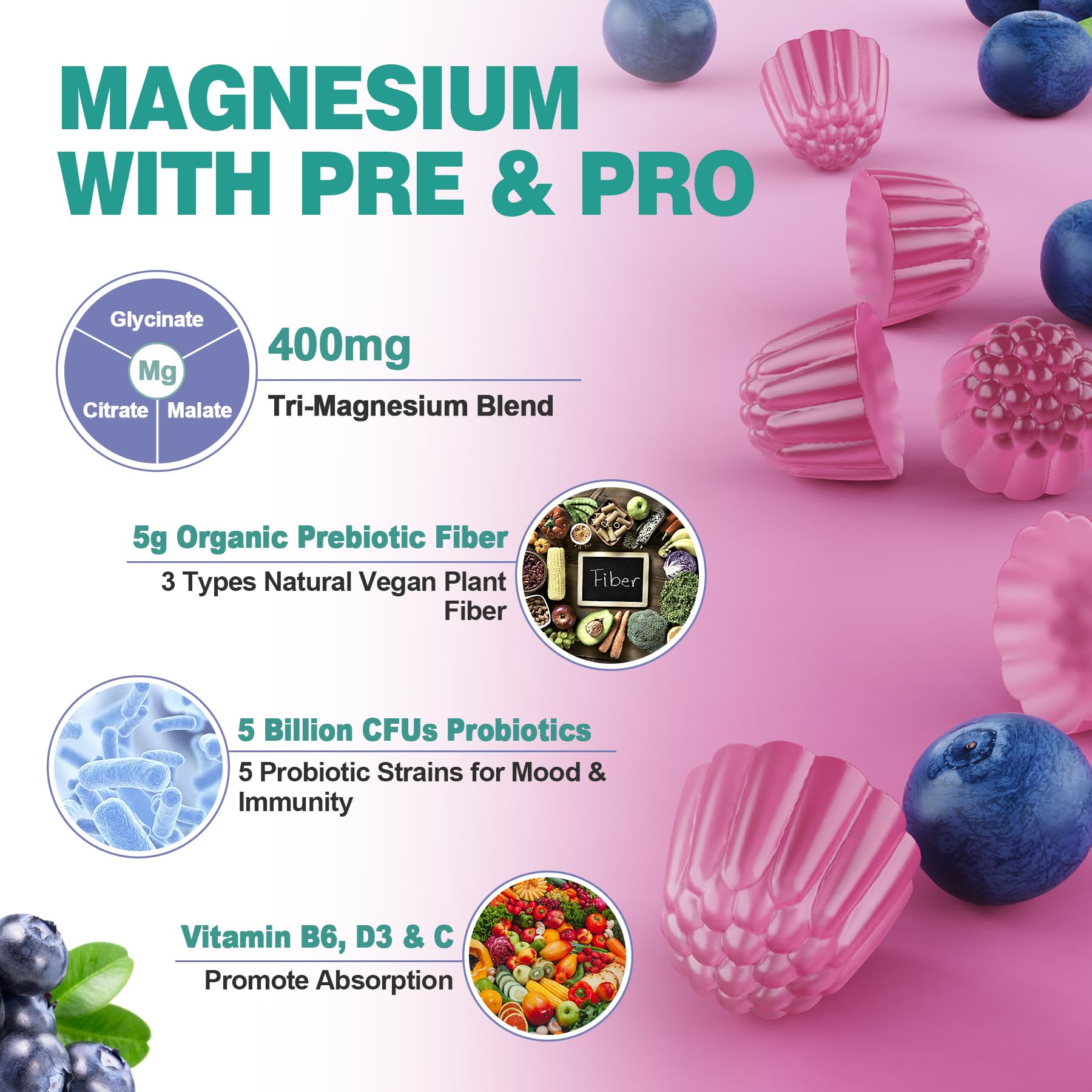 LILICARE ingredients panel shows prebiotic fiber and probiotic strains for digestion balance.