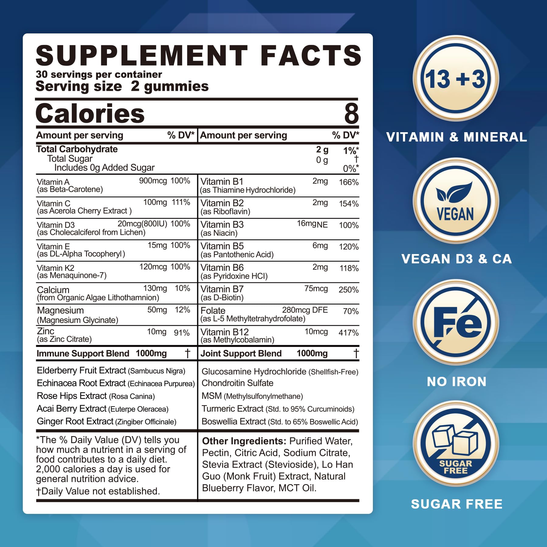 LILICARE methylated multivitamin gummies close-up, blueberry flavor for everyday nourishment.