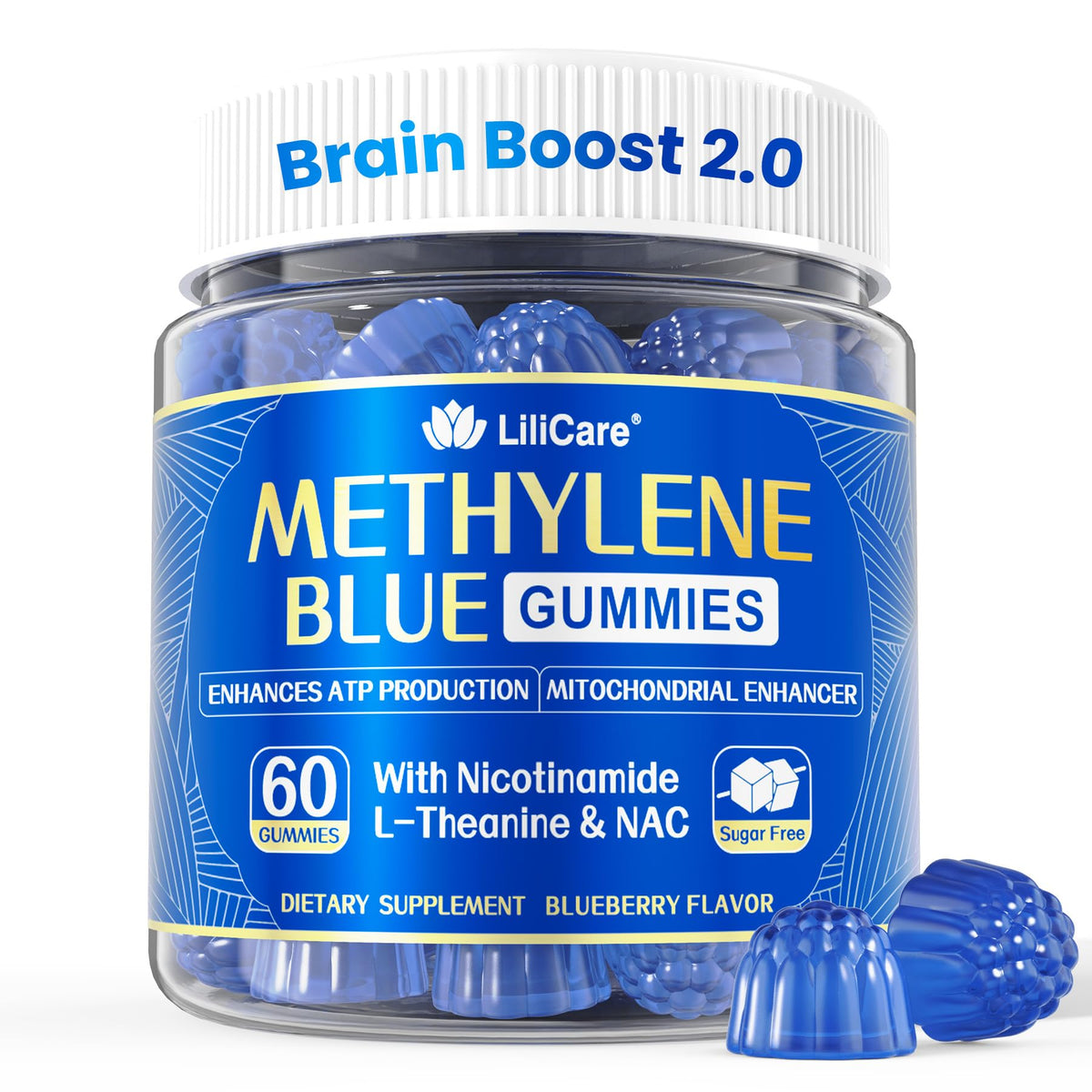 LILICARE Methylene Blue Gummies bottle front hints at cognitive support.