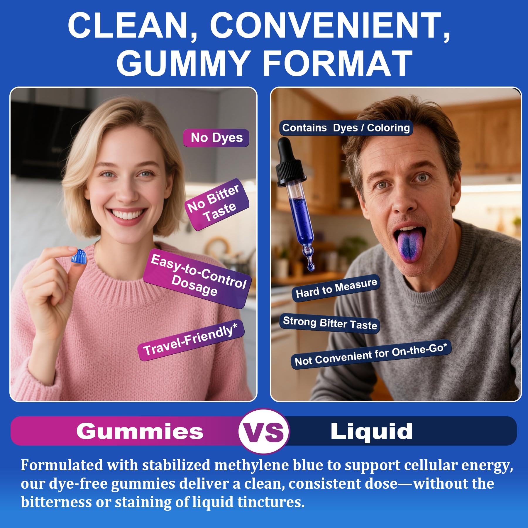 LILICARE Methylene Blue Gummies labelled sugar-free.