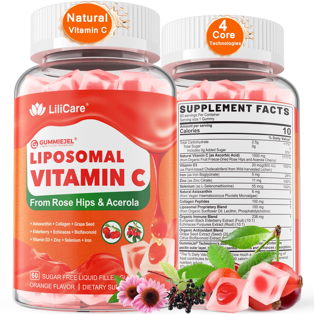 LILICARE natural liposomal vitamin C gummies in a jar for daily immune support.