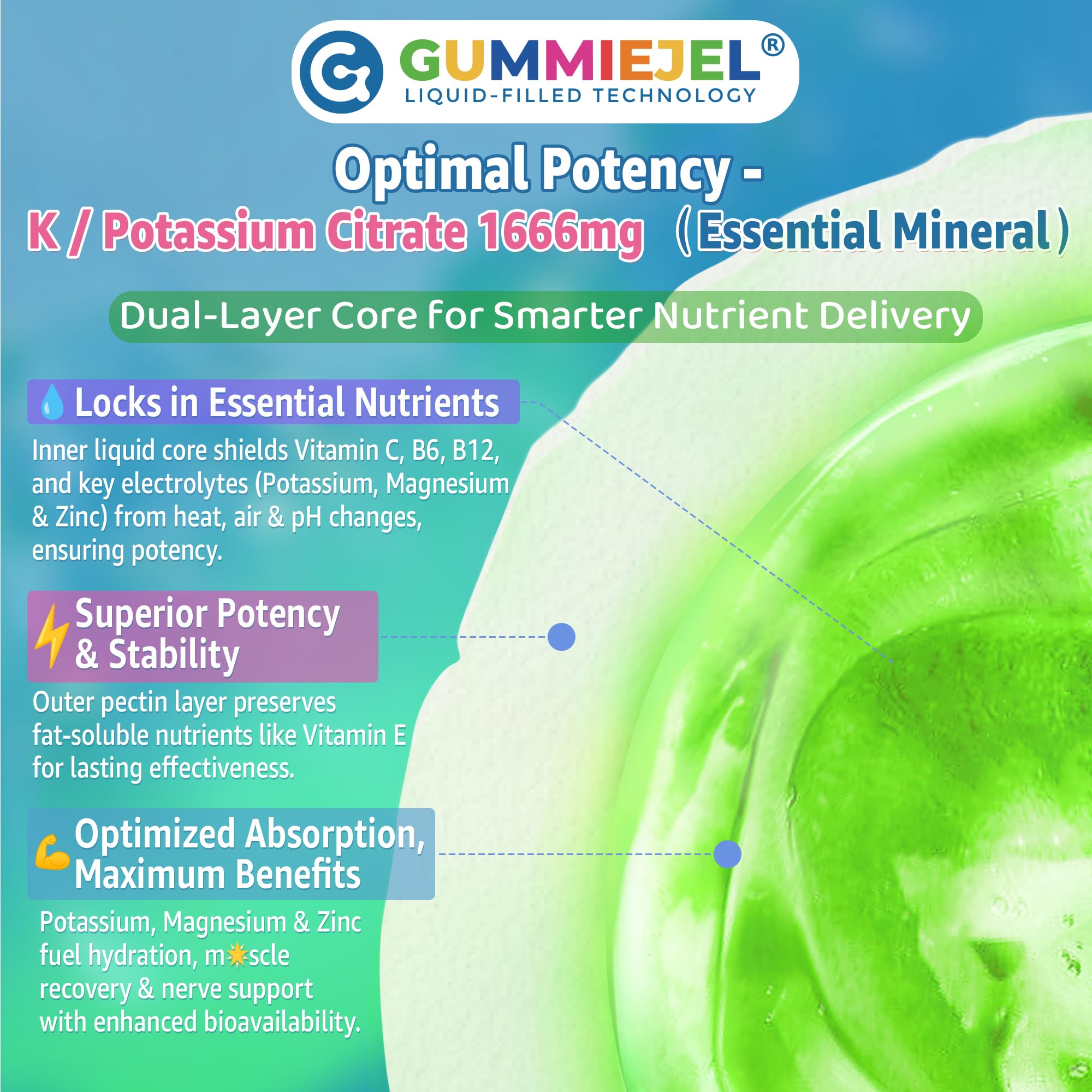 LILICARE Vegan Potassium Gummies label and nutritional highlights