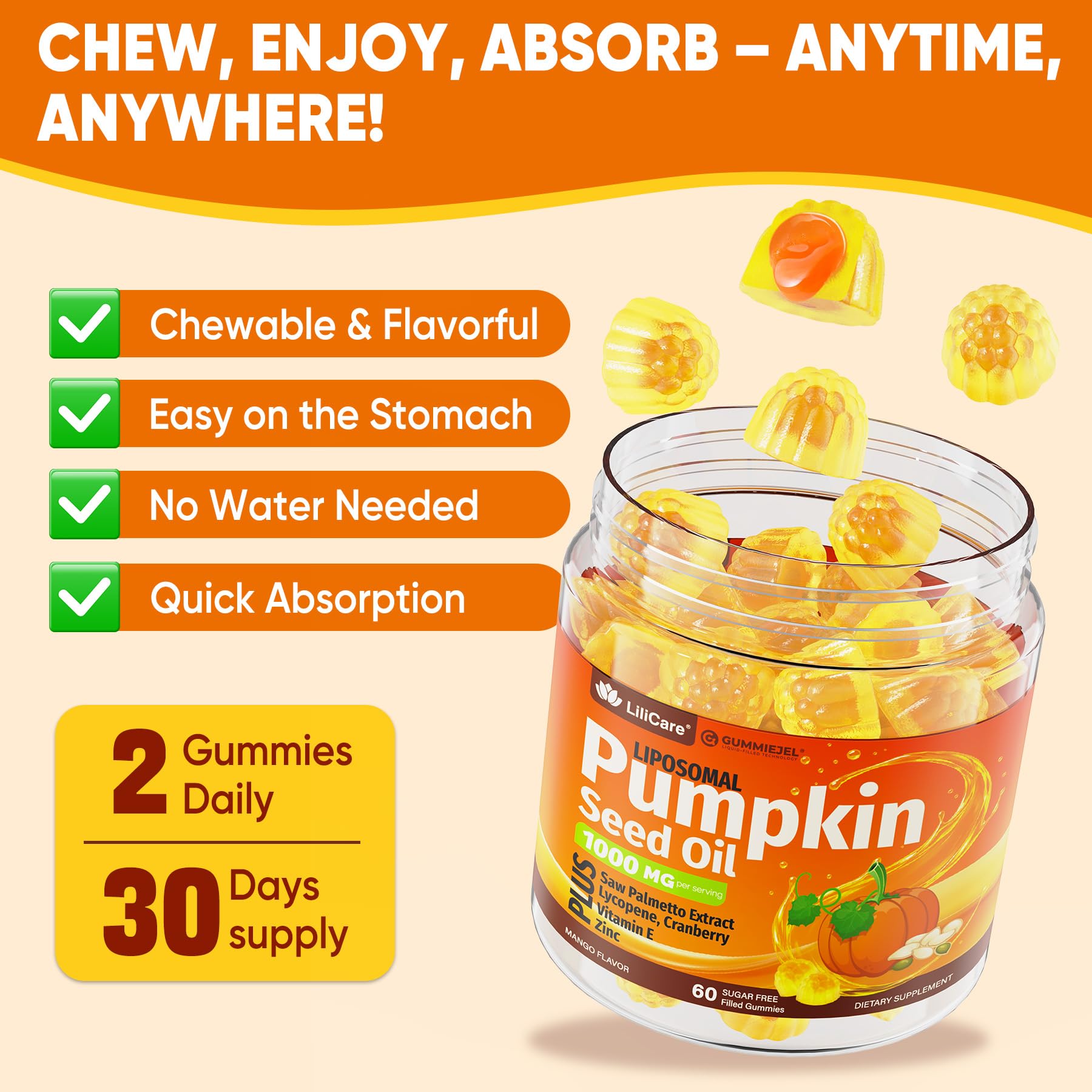LILICARE gummies on a bright surface suggesting easy daily routine and energy.