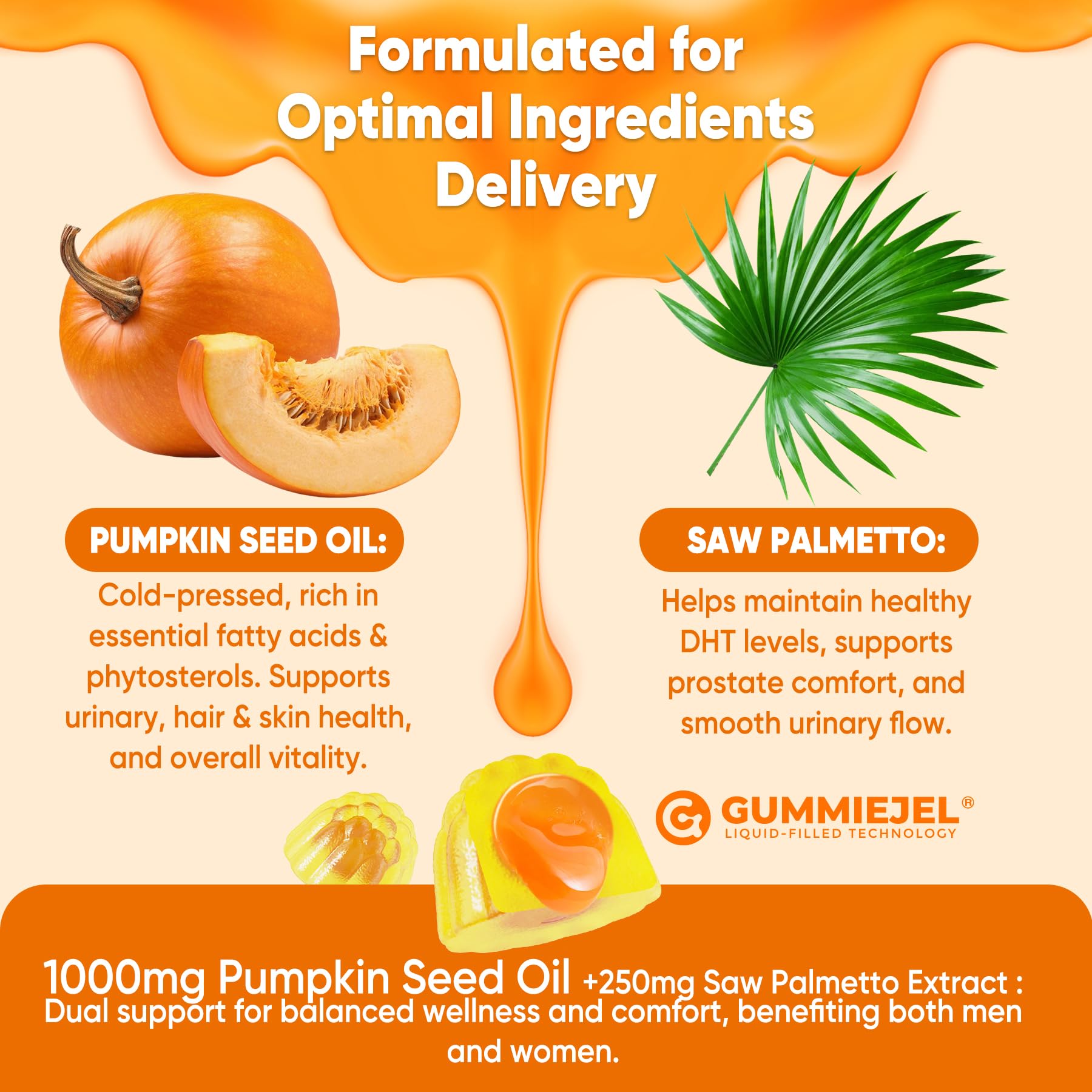 LILICARE gummies ingredients panel showcases saw palmetto, cranberry, lycopene for daily wellness.