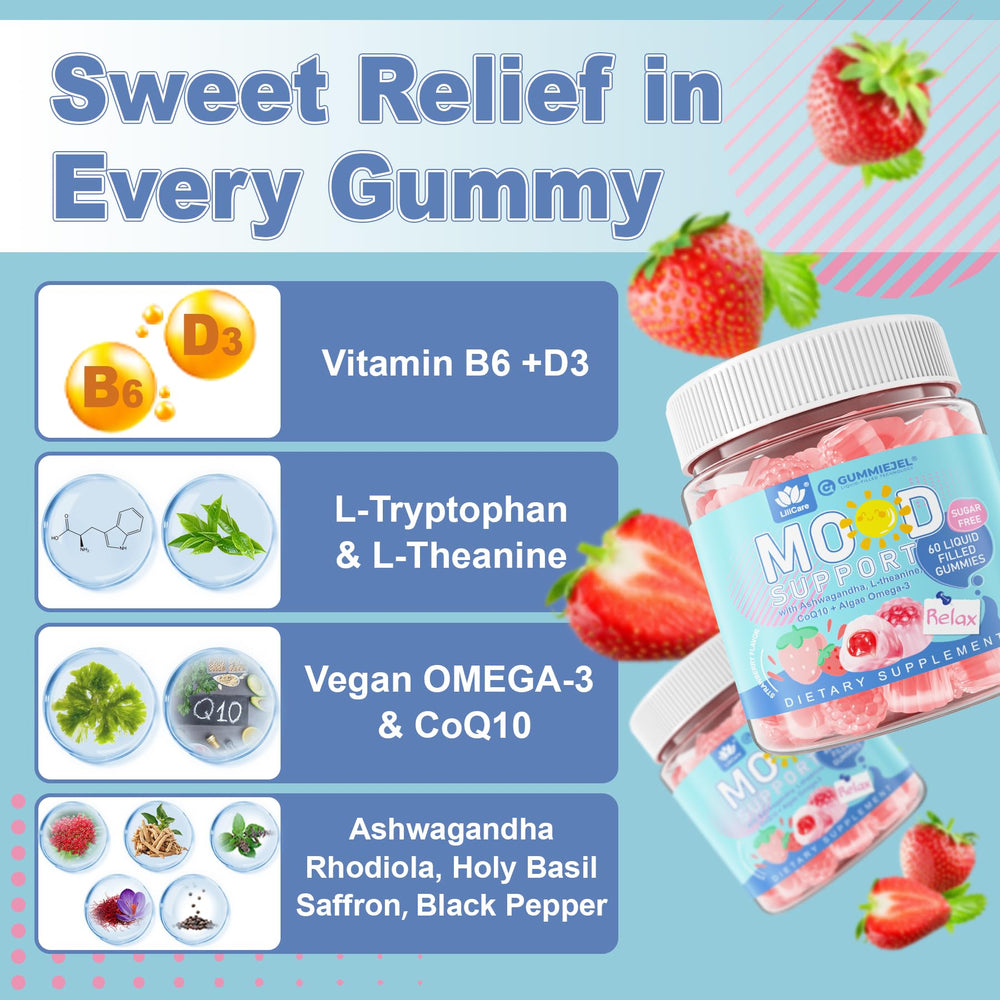 LILICARE strawberry-flavored calm gummies pack highlights a tasty mood-support option.