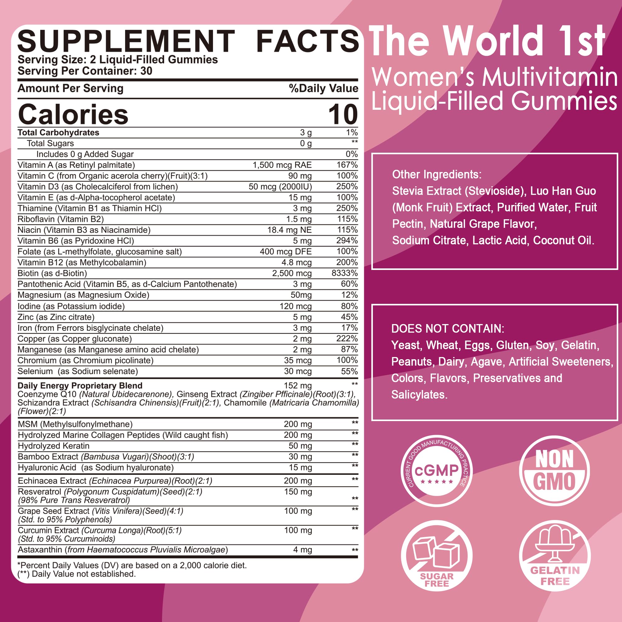 LILICARE gummy bottle back with nutrition details for comprehensive daily nutrition.