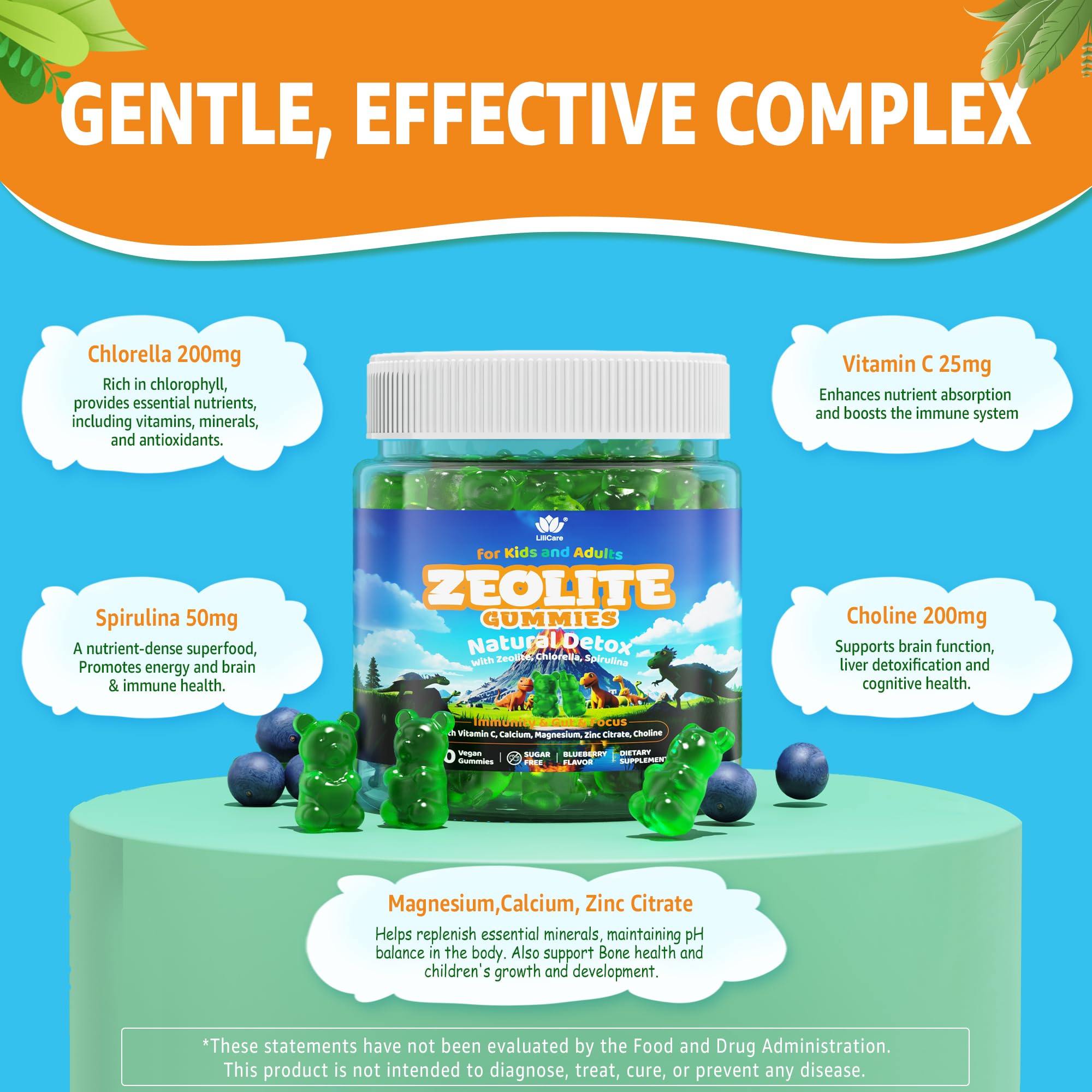 LILICARE Zeolite Gummies with chlorella and spirulina for antioxidant support