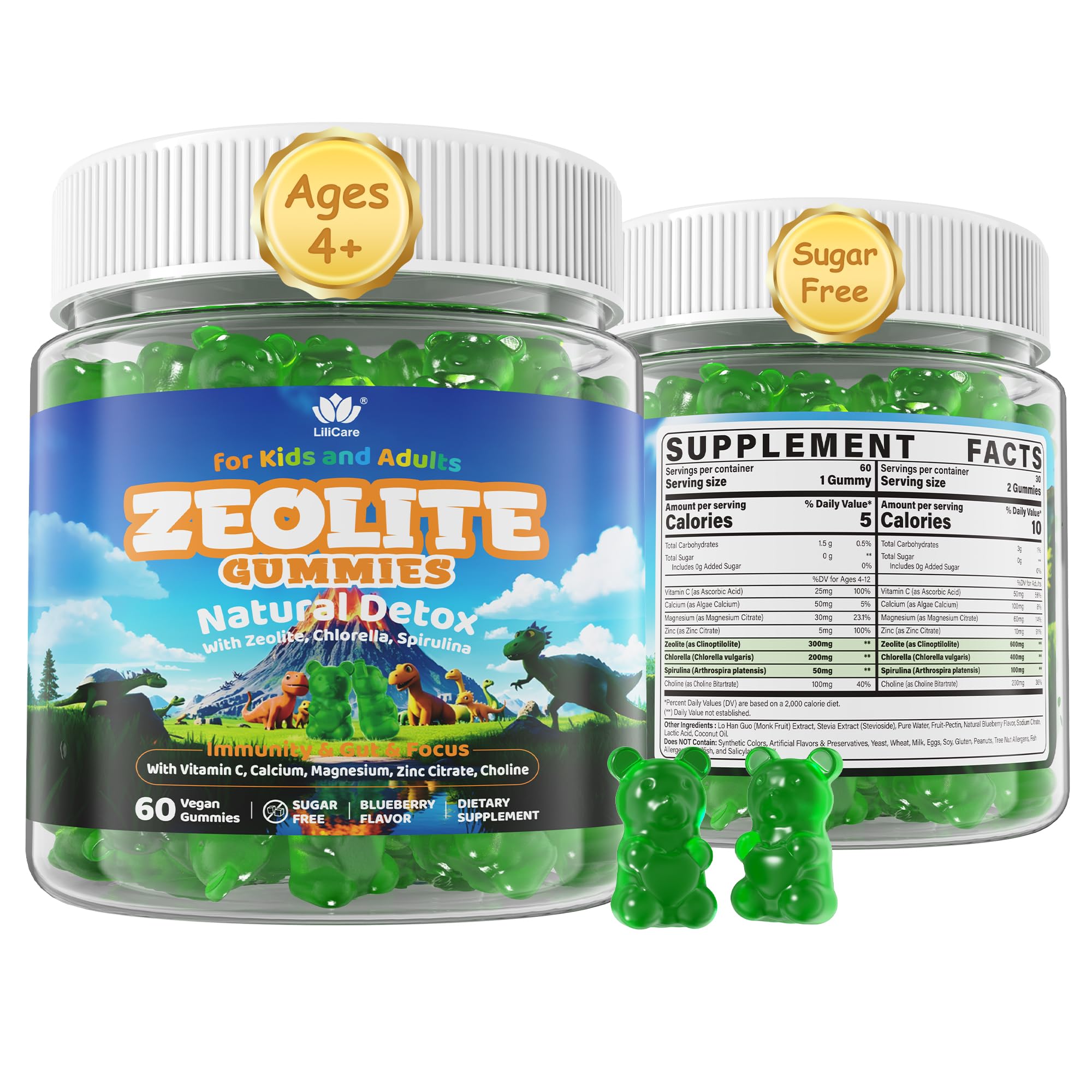 LILICARE Zeolite Gummies illustrate heavy metals detox concept in a kid-friendly berry chew