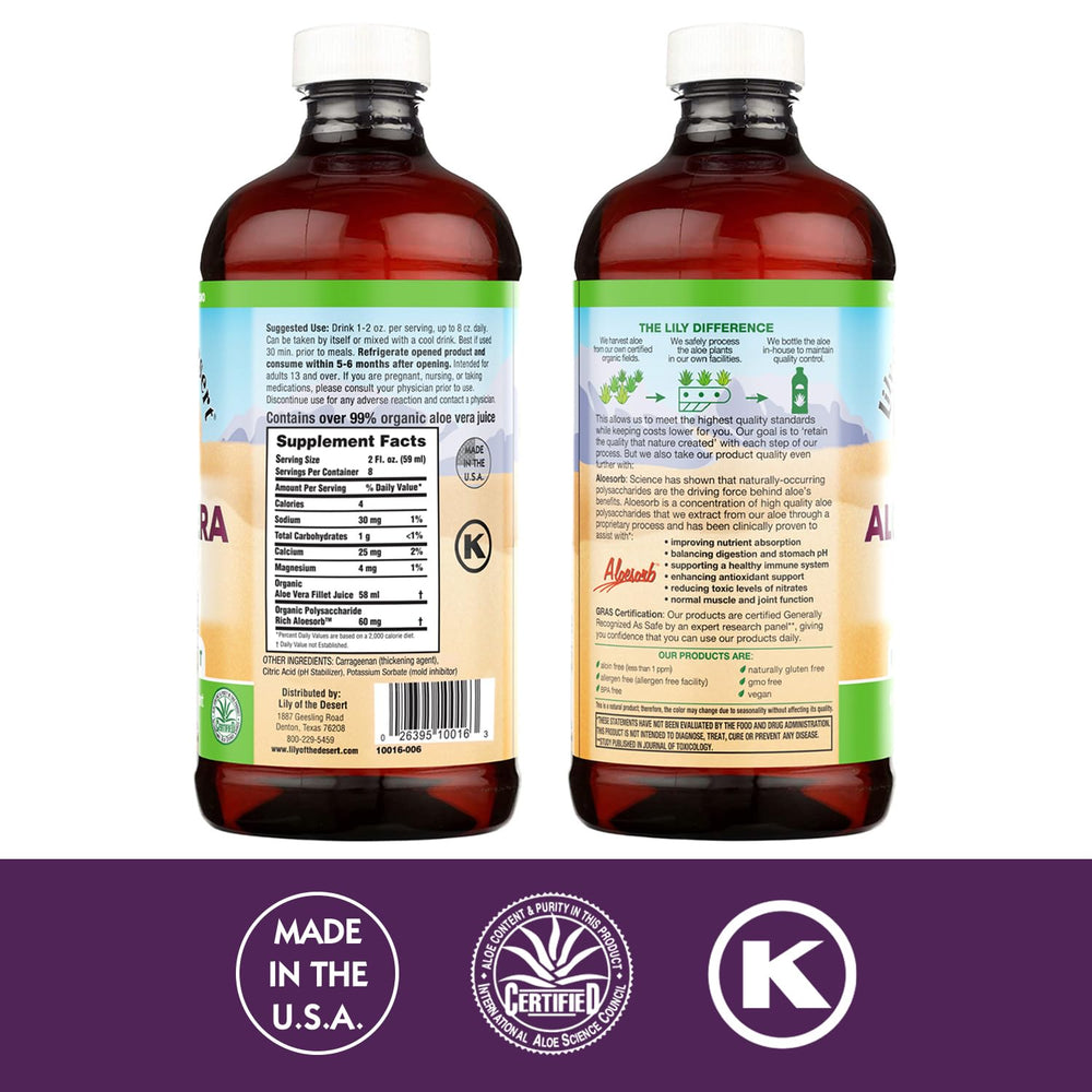 Lily of the Desert Aloe Gel Filtered Juice bottle pour for easy, refreshing hydration.
