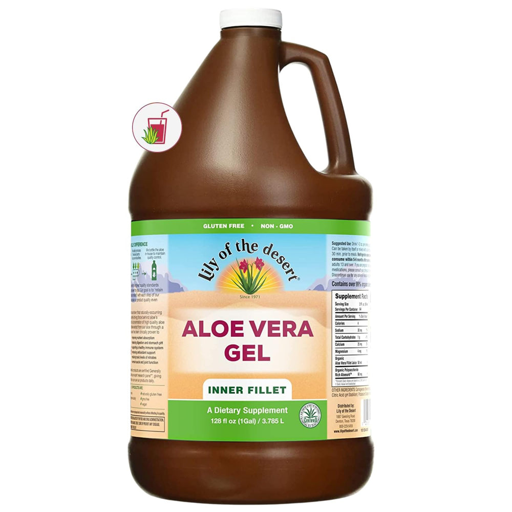 Lily of the Desert Aloe Vera Gel inner fillet bottle showcases pure gel for wellness