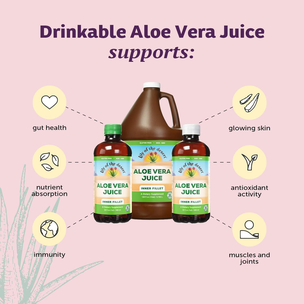 Lily Of The Desert Aloe Vera Juice field-grown aloes for purity.