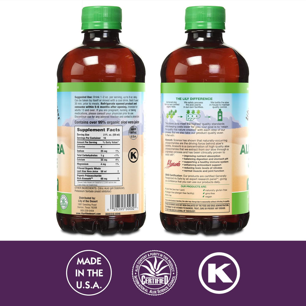 Lily of the Desert aloe juice gelly sachet included for on-the-go use