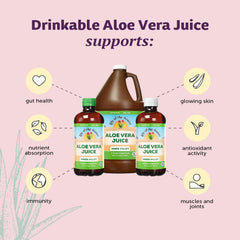 Lily of the Desert aloe vera juice glass highlighting skin-friendly hydration and glow.
