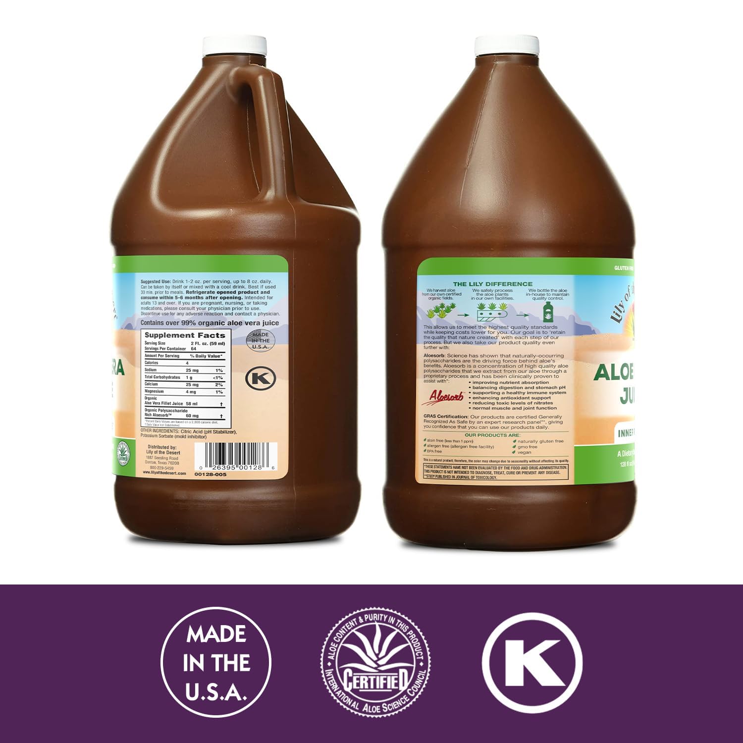 Lily of the Desert aloe vera juice being poured to boost digestion and overall wellness.