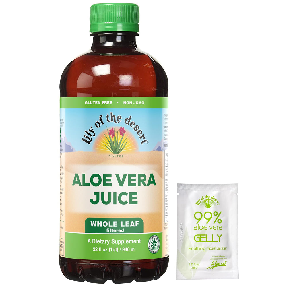 Lily of the Desert aloe juice whole-leaf bottle shows natural color and purity