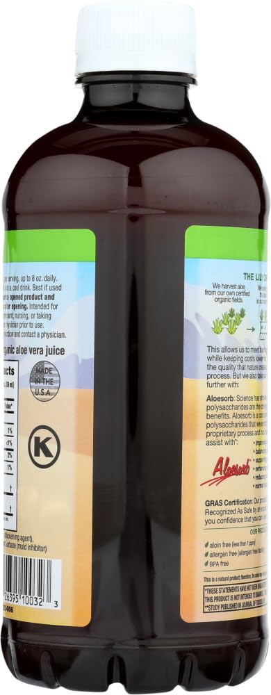 Lily of the Desert Aloe Vera Gel label detail emphasizes purity and organic branding.