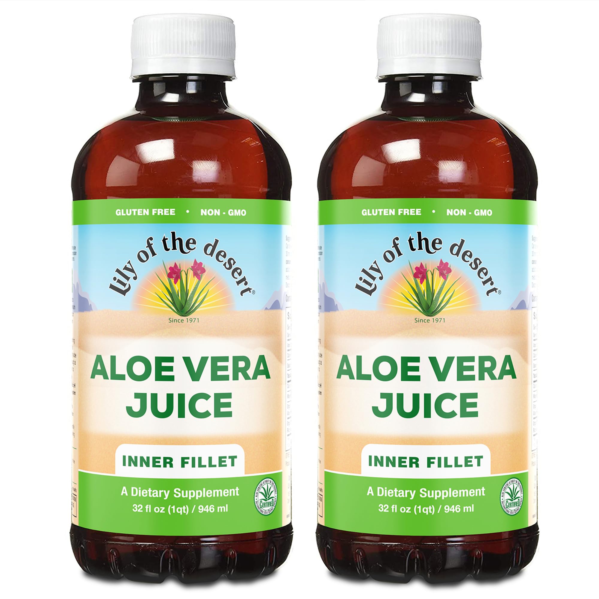 Lily Of The Desert organic aloe vera juice 2-pack bottles for daily gut wellness.