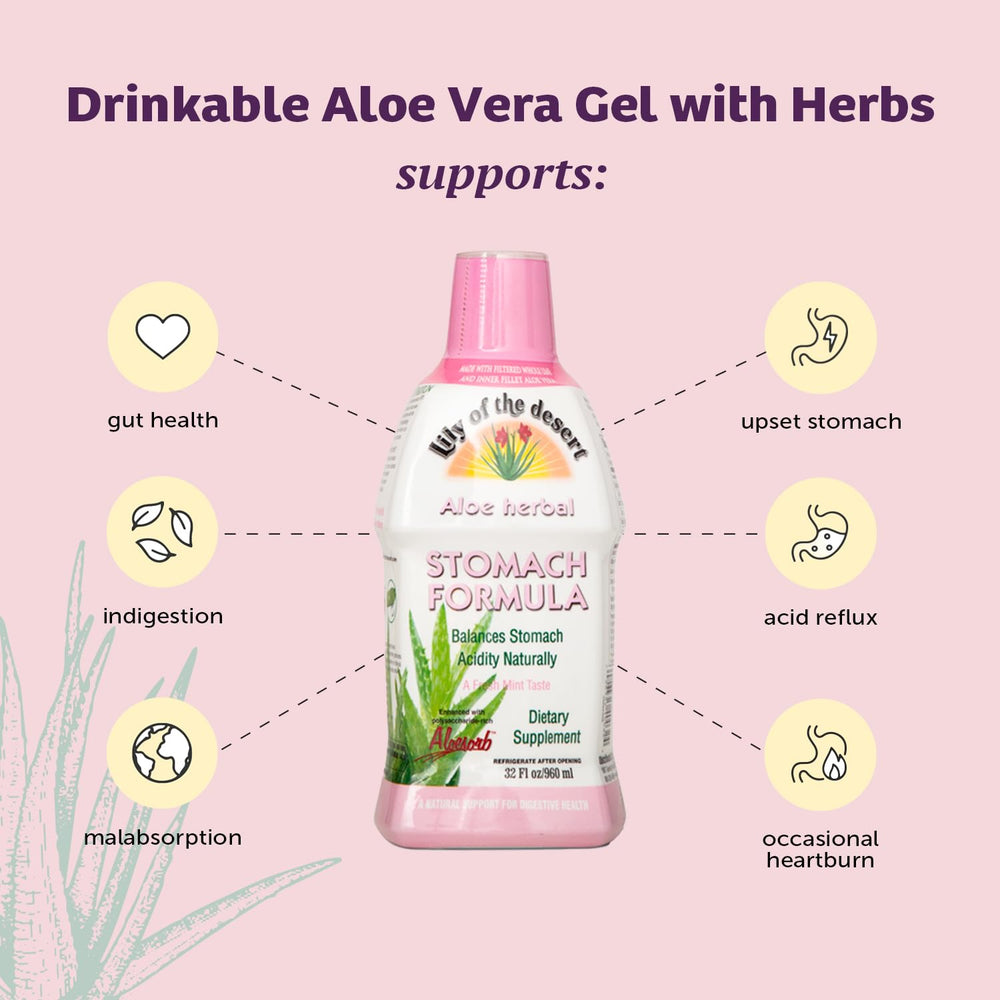 Lily of the Desert Stomach Formula label highlights Aloesorb for bio-active benefits