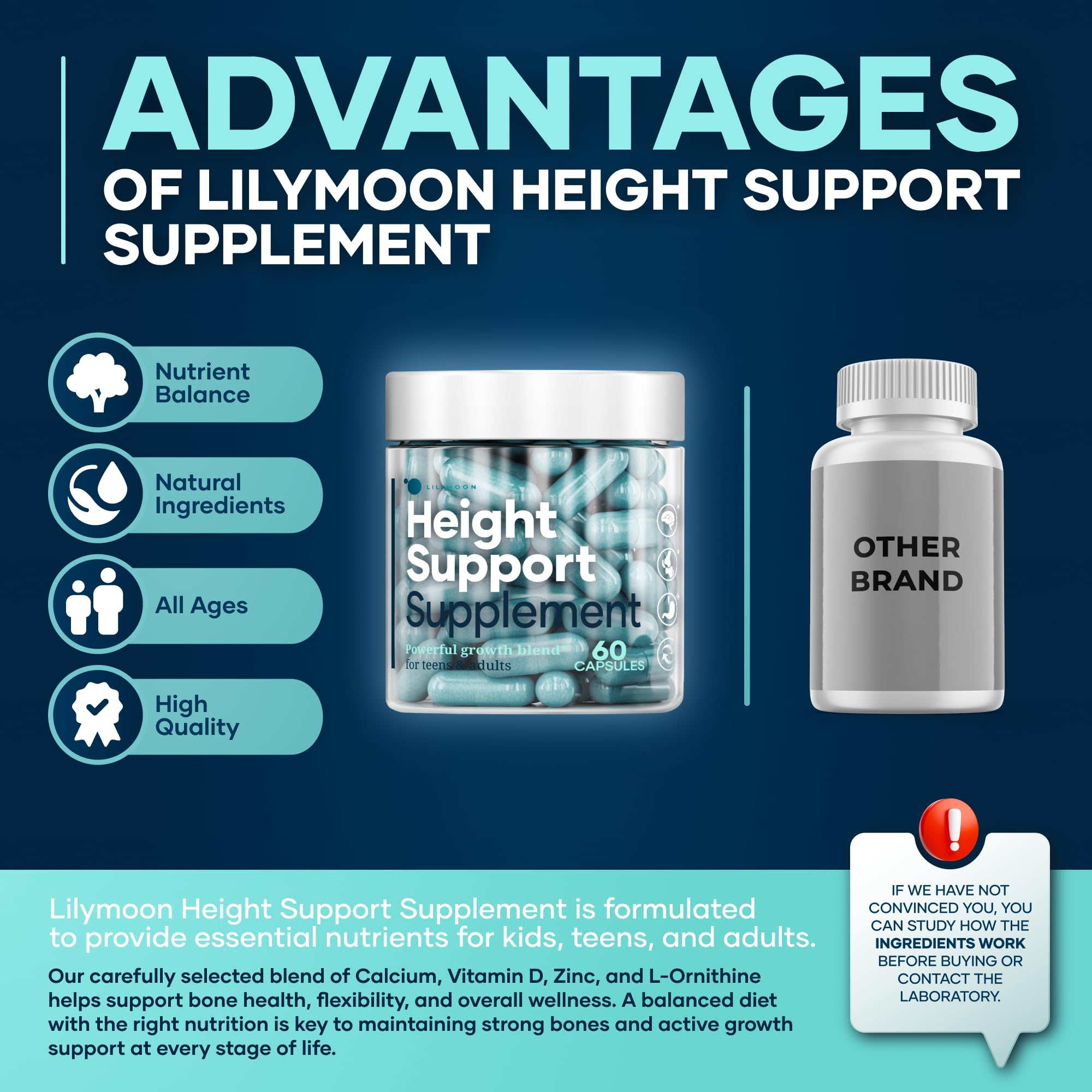 Lilymoon Height label close-up with natural ingredients and no artificial dyes.