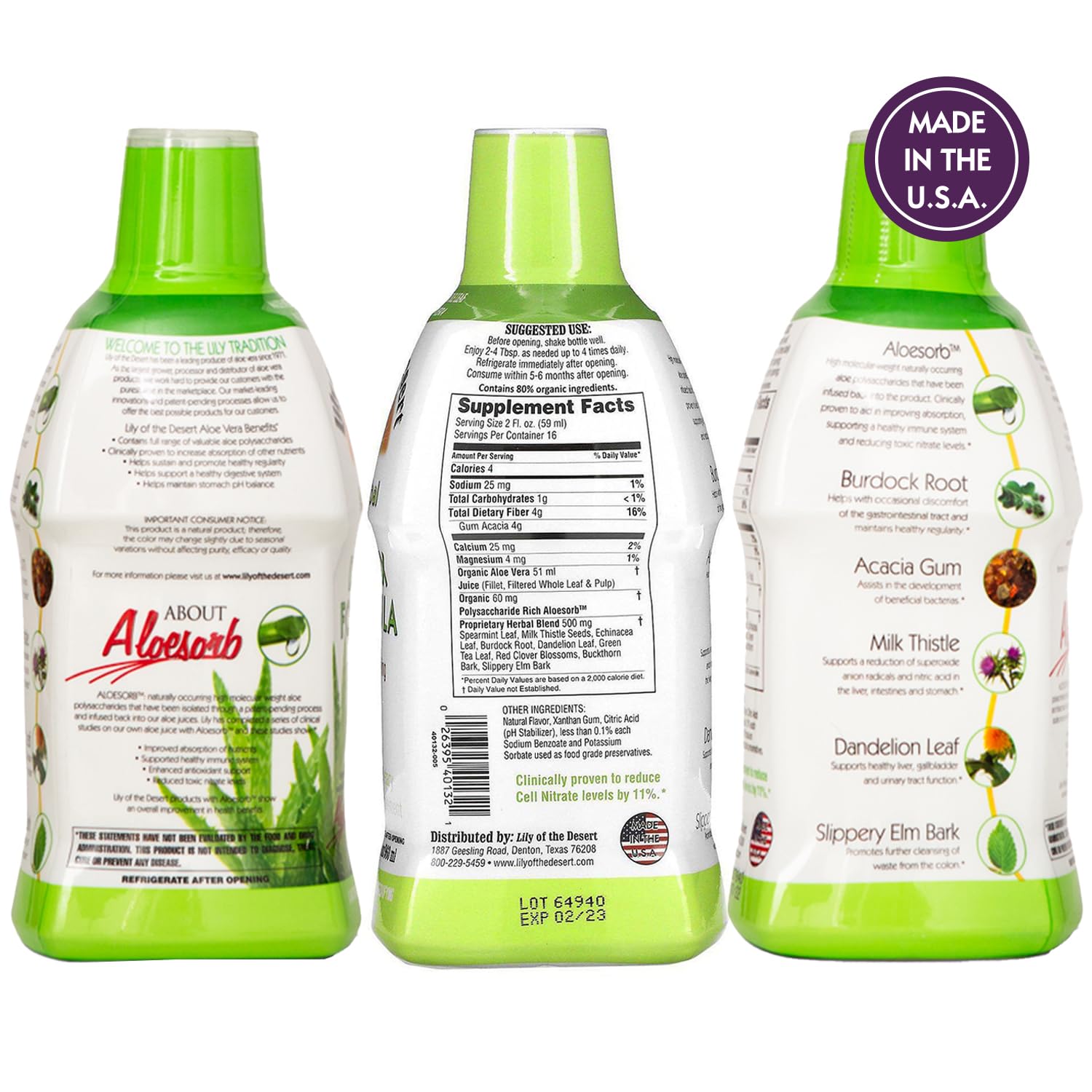 Lily of the Desert Aloe Detox label close-up shows natural ingredients.