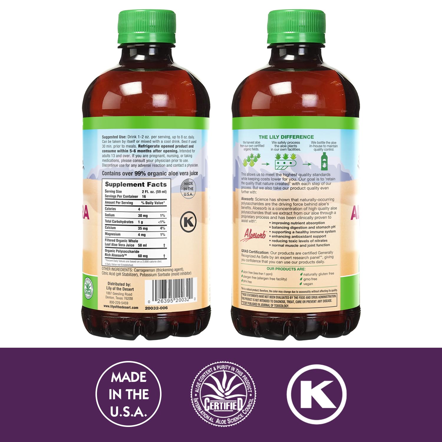 Front label of Lily Of The Desert aloe gel showing preservative-free formula