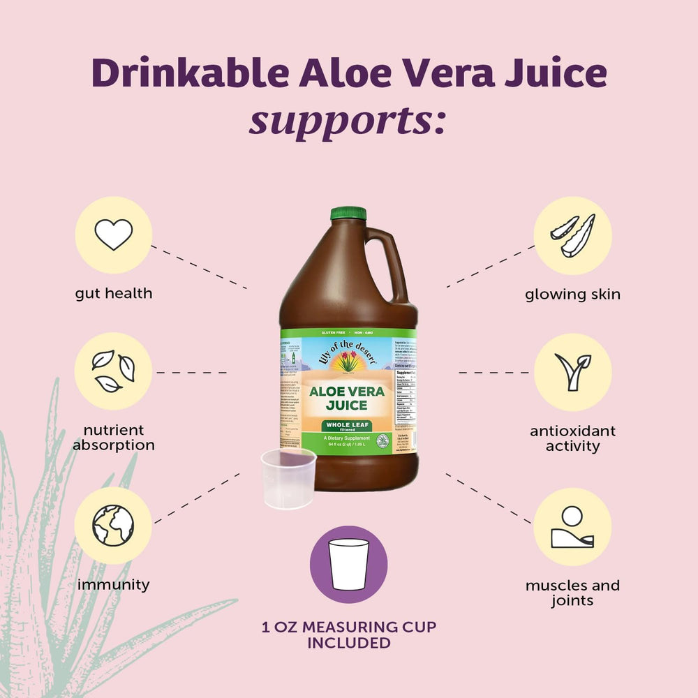 Lily Of The Desert Aloe Vera Juice label close-up highlighting Aloesorb.