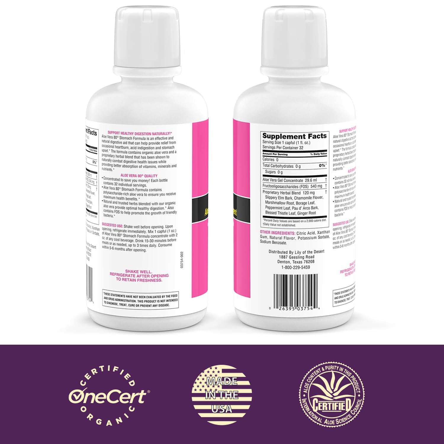 Lily Of The Desert Aloe Vera 80 bottle closeup highlighting label and packaging