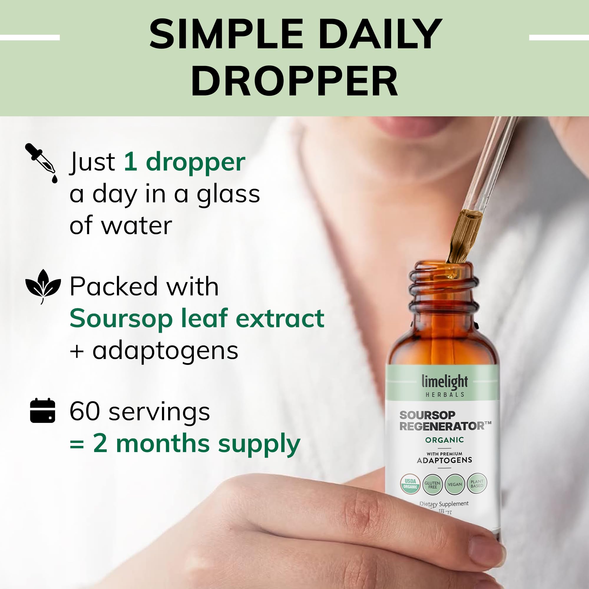LIMELIGHT HERBALS Daily dosing with water creates an easy, ritual-like supplement moment.