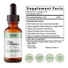 Limelight Herbals Tick Formula dropper used for precise daily dosing.
