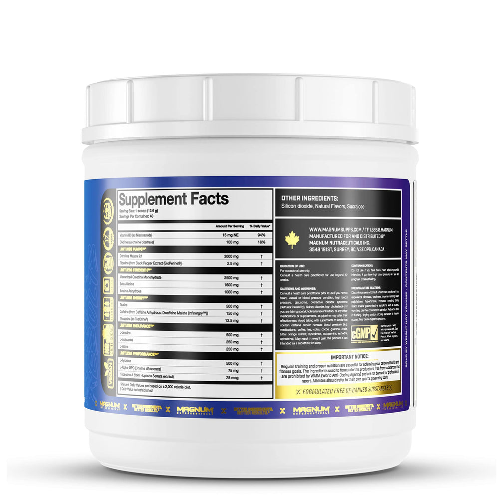 LIMITLESS Magnum Blue Raspberry Punch powder being measured with a scoop
