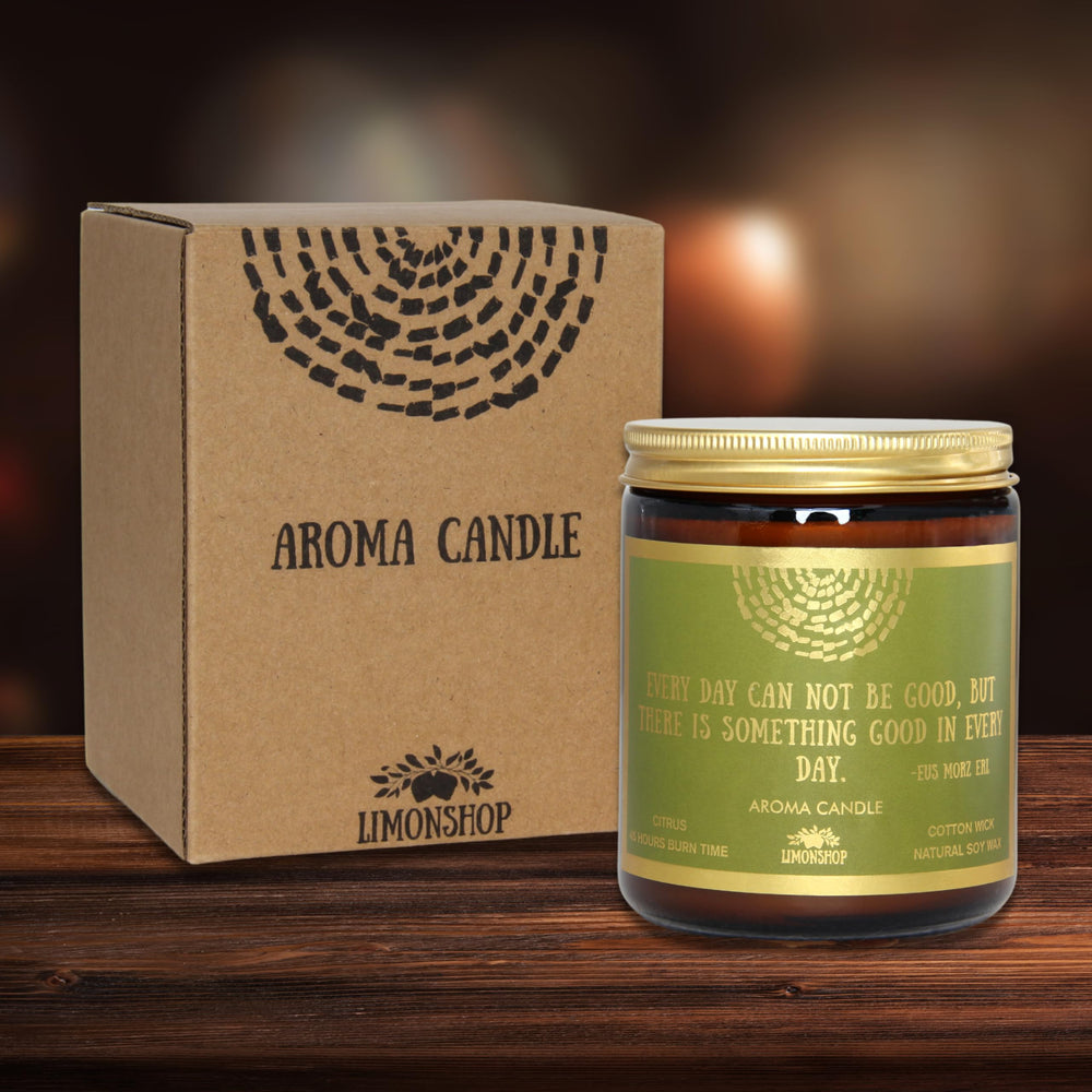 LIMONSHOP Inspirational Quote Candle featuring an uplifting message for cozy evenings.