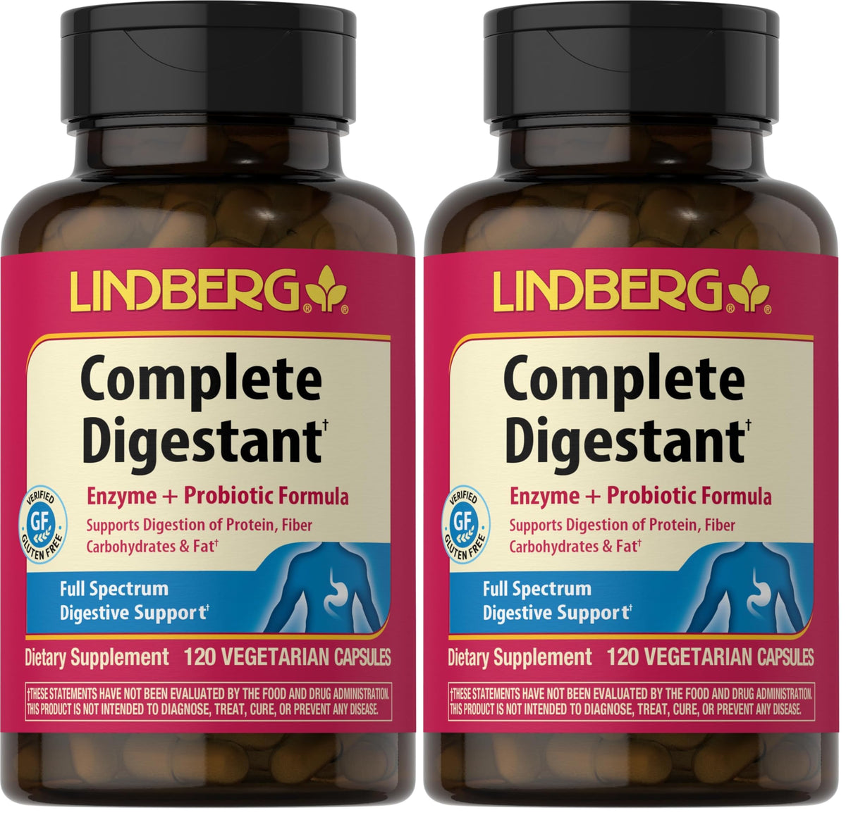 Lindberg Complete Digestant bottle close-up showcasing a full-spectrum enzyme formula for diverse meals